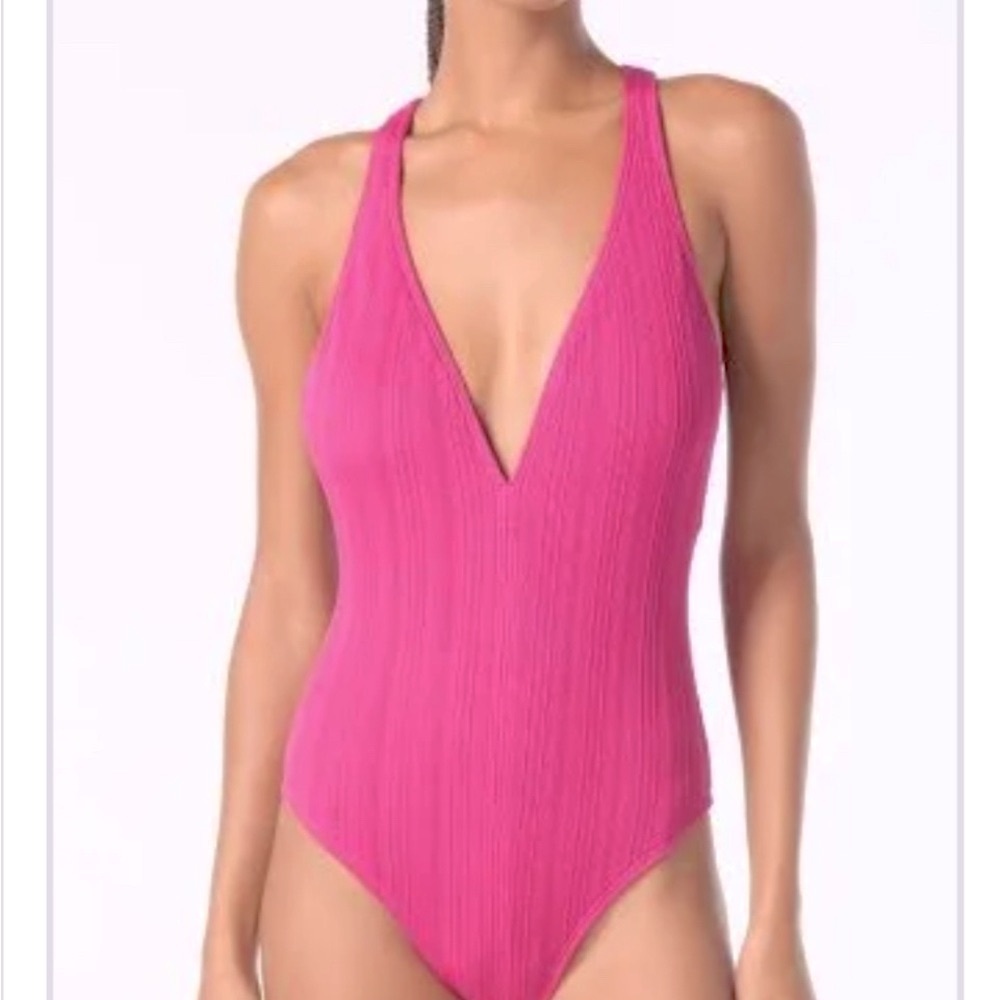 NWT Michael Kors Swimwear One Piece Textured Bright Wild Berry, Size 4